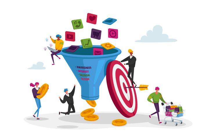Content strategy illustration with a funnel and target